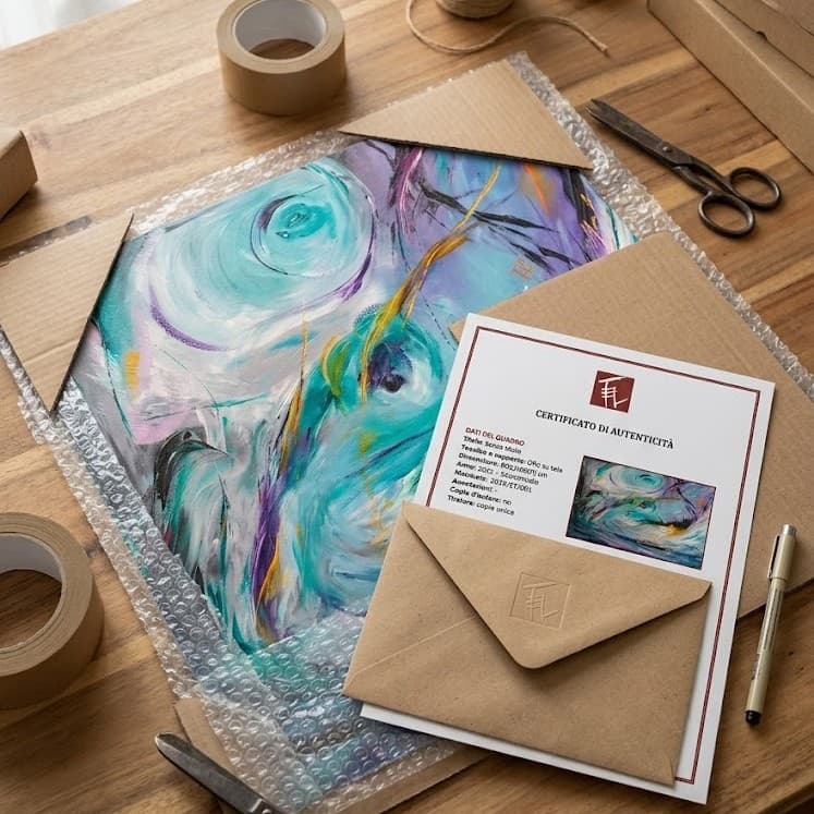 Packaging of a painting by Elena Teggi